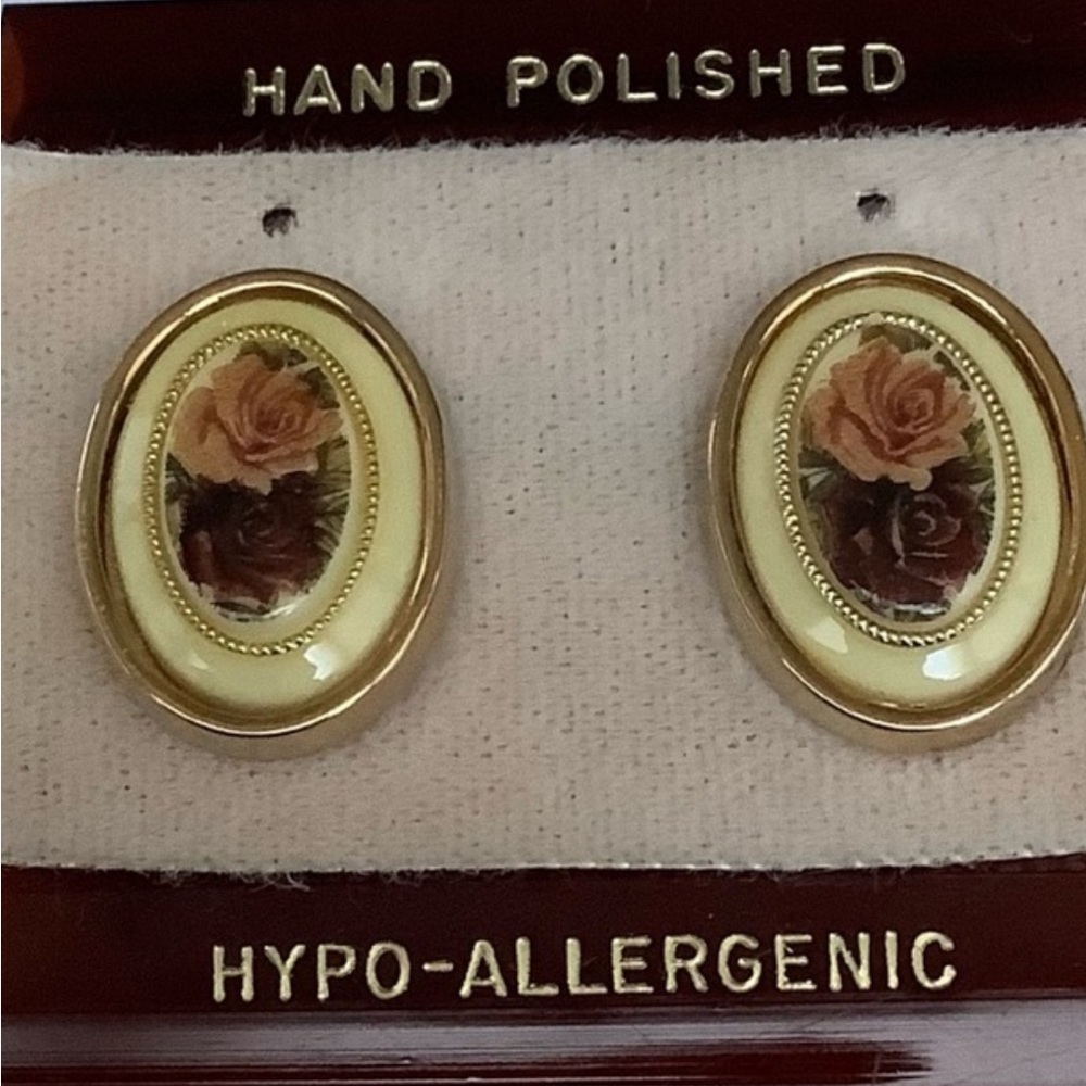 new Vintage Hand Polished Roses Earrings Studs